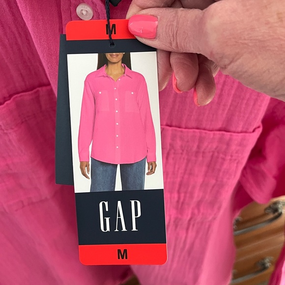GAP Vibrant Pink Long Sleeve Shirt Blouse NWT - Picture 4 of 10